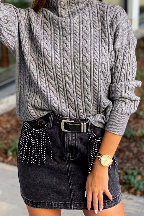 SPÓDNICA JEANS BLACK DENIM PEO FRĘDZLE 40 Zapięcie zamek