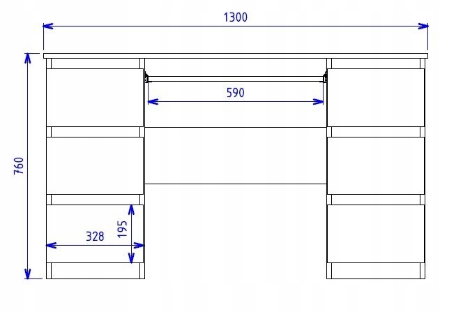 Biurko komputerowe KUBA dąb sonoma 6 szuflad Kolor frontów dąb sonoma