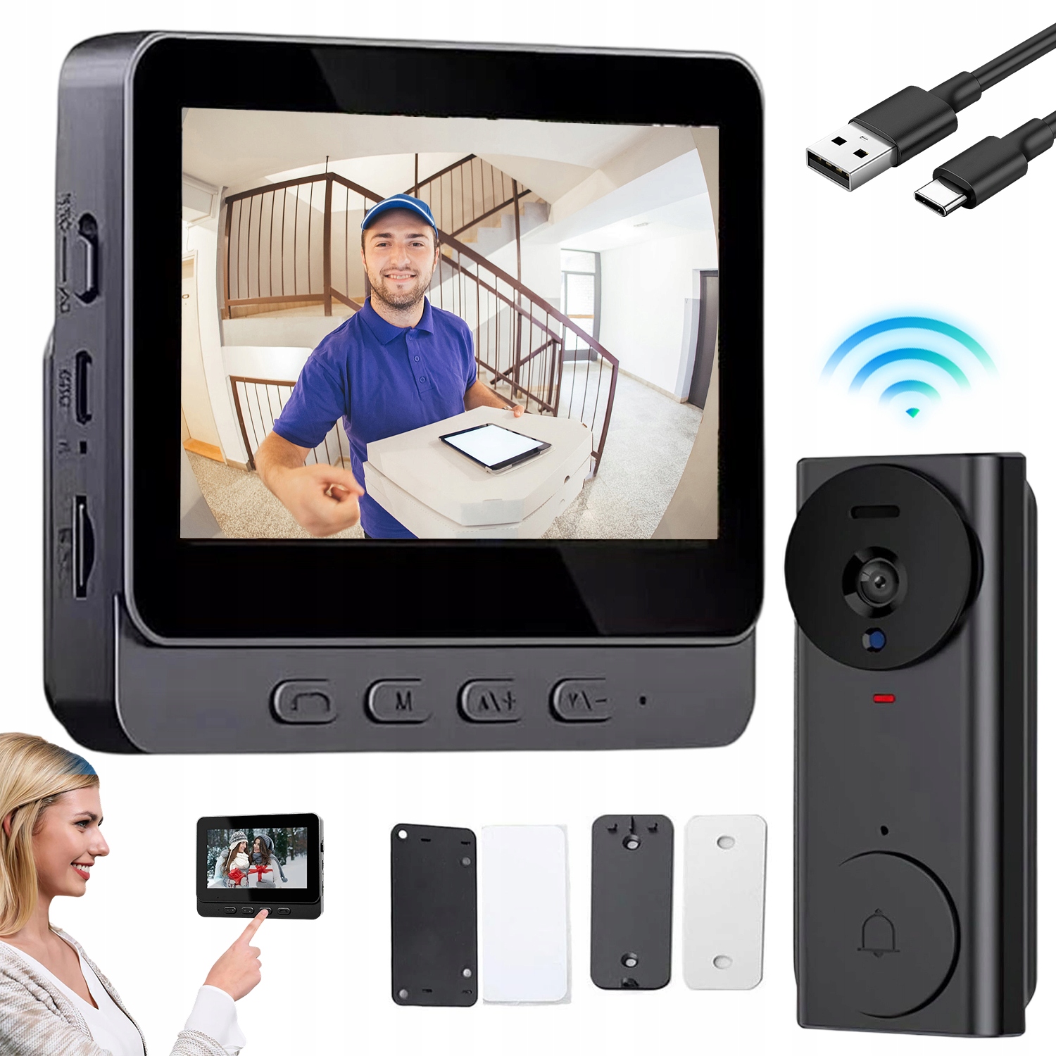 Inteligentní Dveřní Zvonek S Kamerou 4 3 Palců 120 Stupňů Bezdrátový