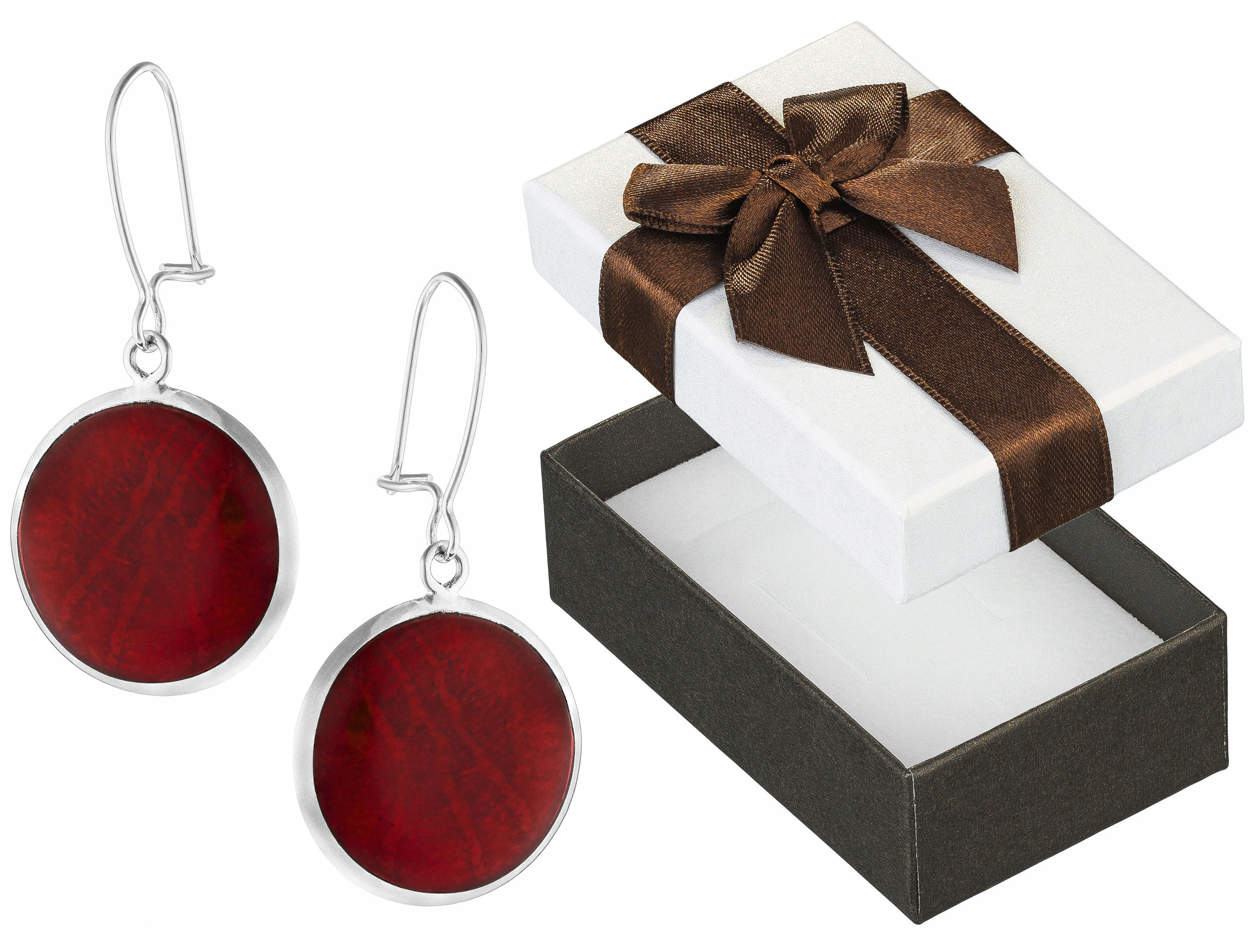 Stříbrné Náušnice Visací Červené Kruhy s Korálem Dámské Velké Kruhy Zapínání na Háček