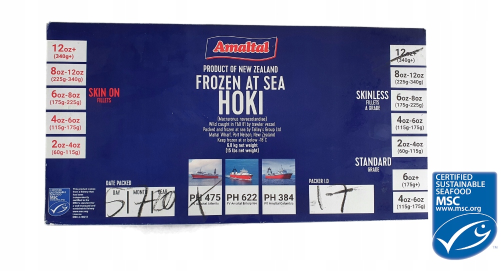 Miruna nowozelandzka filet bez glazury Premium 340g+ 6,8kg Suchy lód