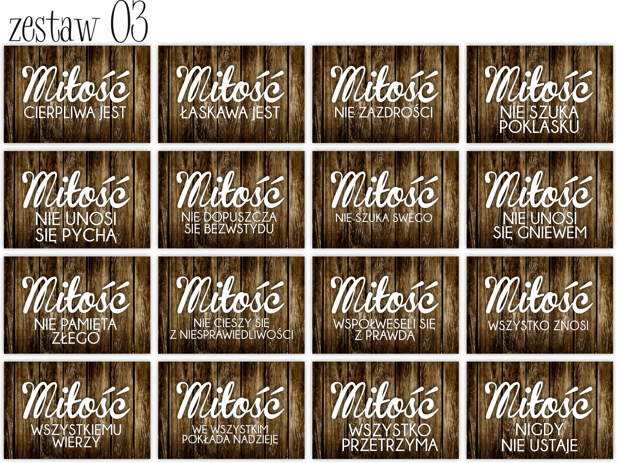 Tabliczki TABLICE ŚLUBNE HYMN O MIŁOŚCI 20x30 ślub wesele 16 szt Kolor dominujący inny