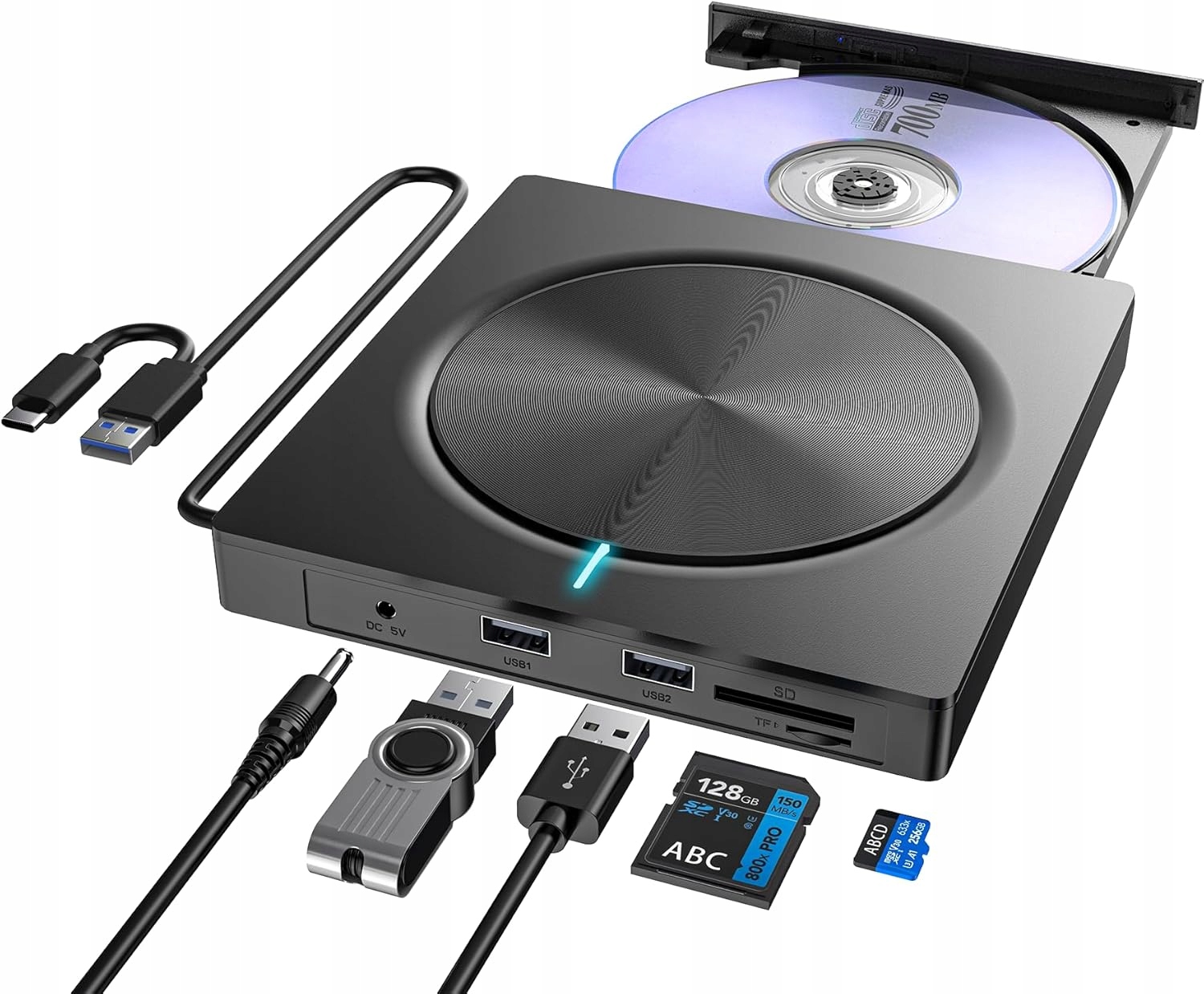 Zewnętrzny Napęd CD DVD Usb 3.0 Typ C Nagrywarka Czytnik Sd Tf Laptop Mac