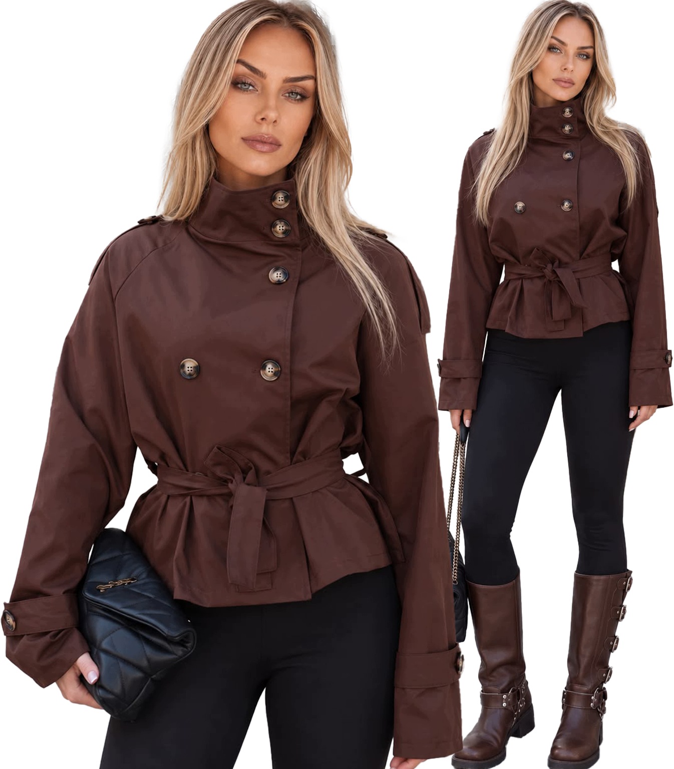 Krátká bunda Kabát Trenčkot dámská trenčkot knoflíky pásek Belinda