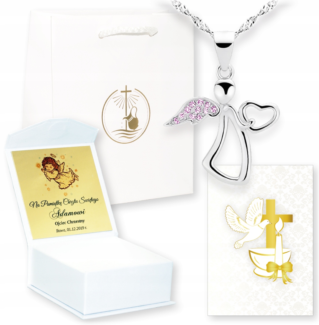PREZENT CHRZEST ŚWIĘTY CHRZTU ŚW ŁAŃCUSZEK ANIOŁEK Materiał Srebro Pozłacany