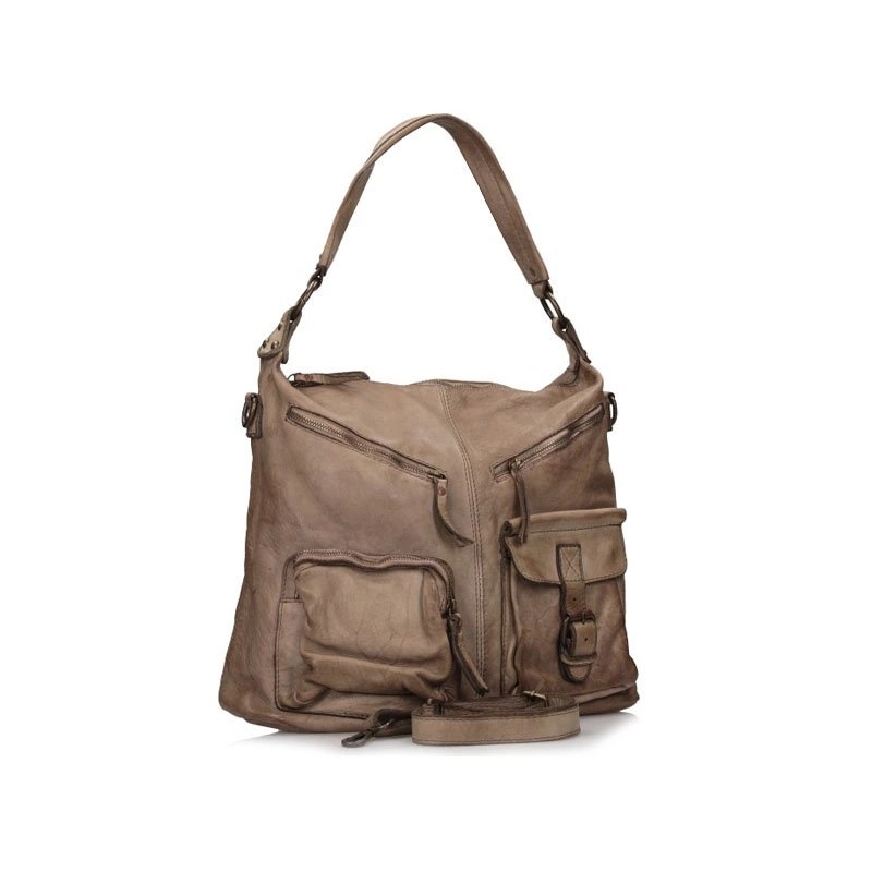 Dámská kabelka Toscanio Vintage B91 béžová kožená shopperka