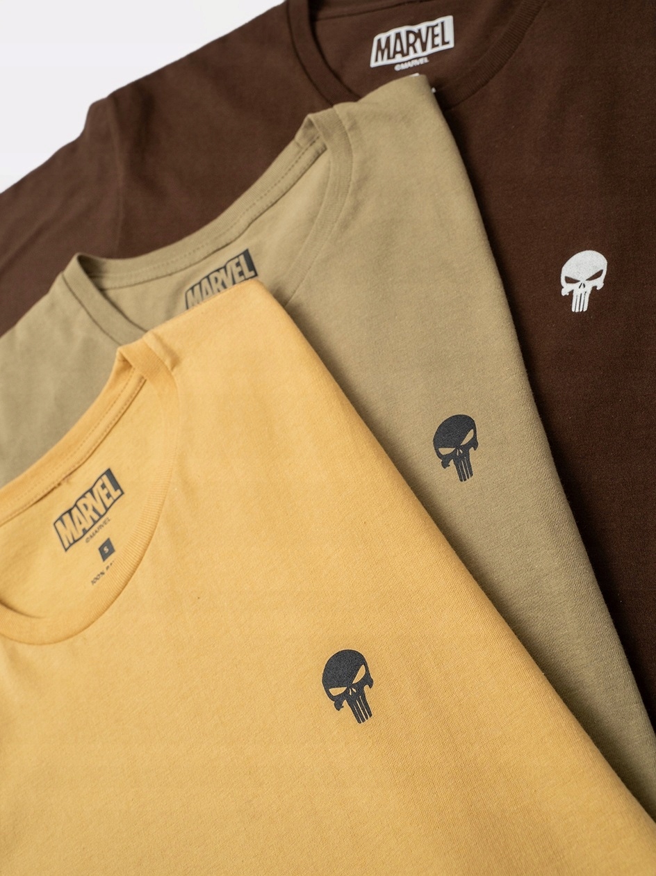 Sada Pánských Triček 3 Kusy Béžové Tričko Khaki Marvel Punisher Logo XXL