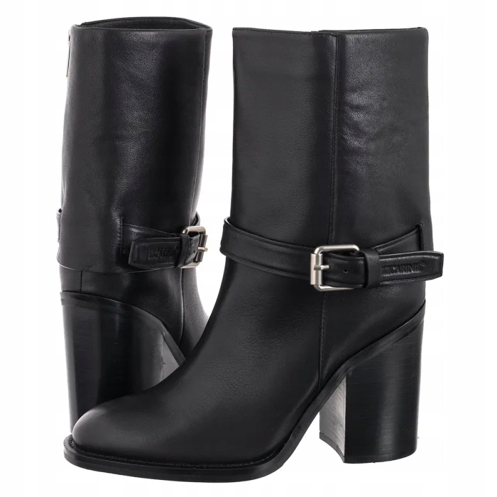 Kozačky na podpatku dámské kožené Carinii černé B9940 černé