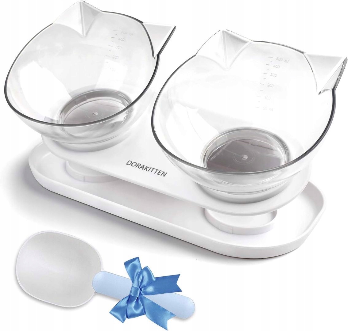 Levně Misky Pro Kočky Na Stojanu Dvojitá Miska Pro Kočky Psa S Lžičkou Krmivo