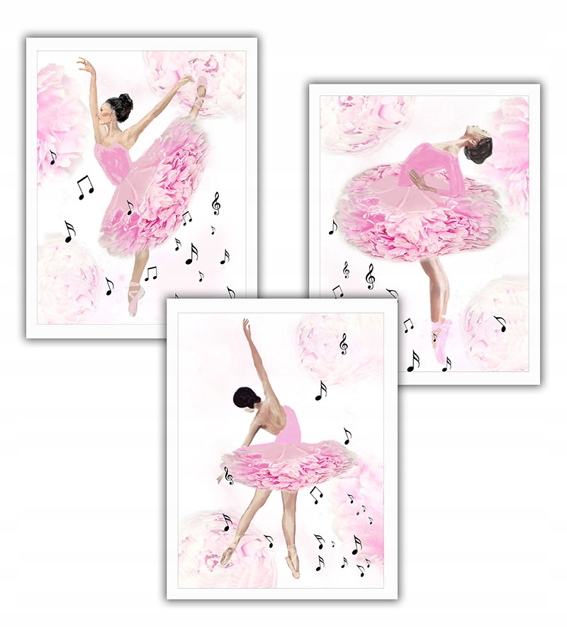 

3 szt Plakat baletnica nuty muzyka ramki a4