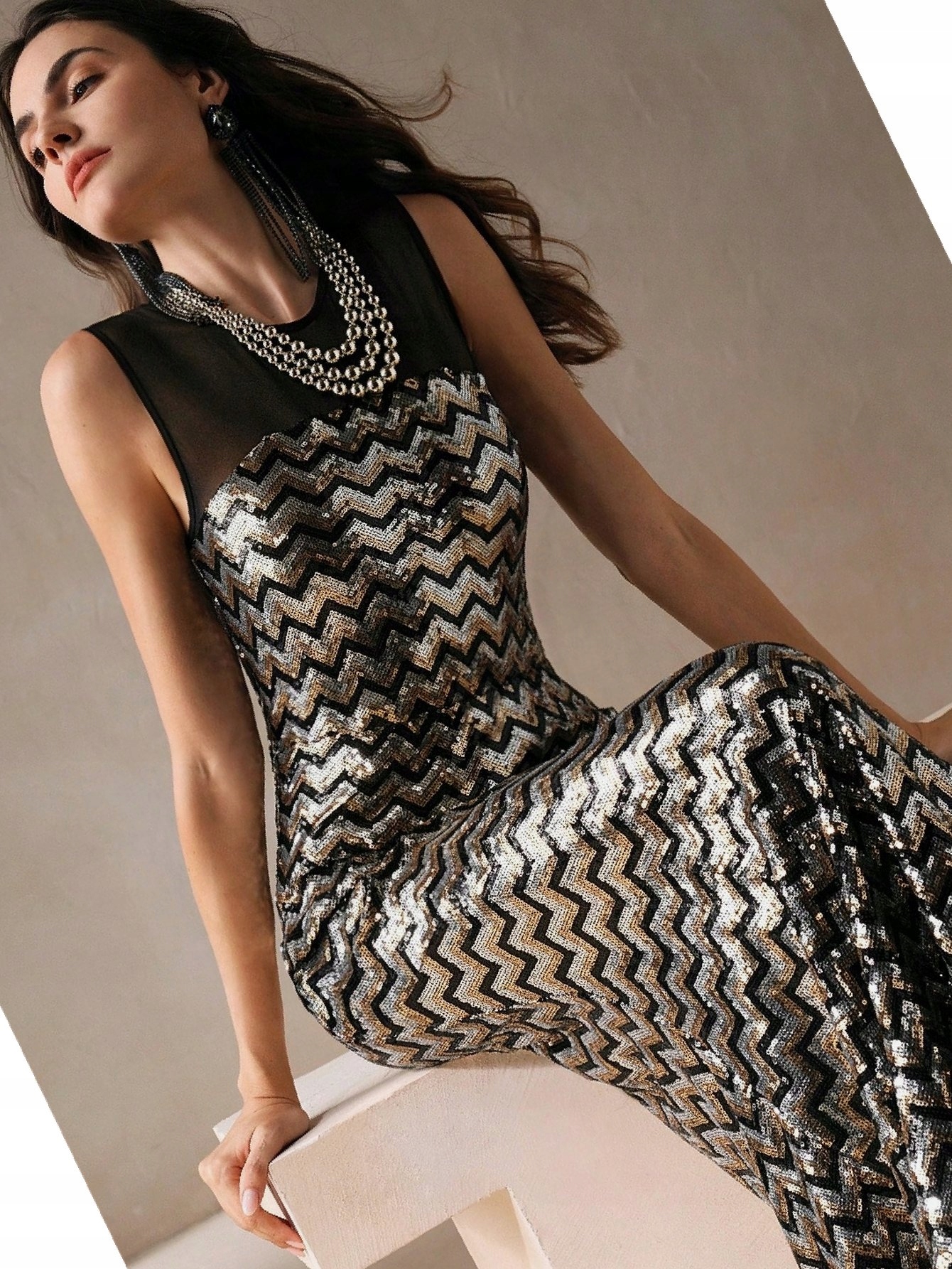 Šaty Dlouhá Anewsta Imrezová Efektní Večerní Flitrová S 36