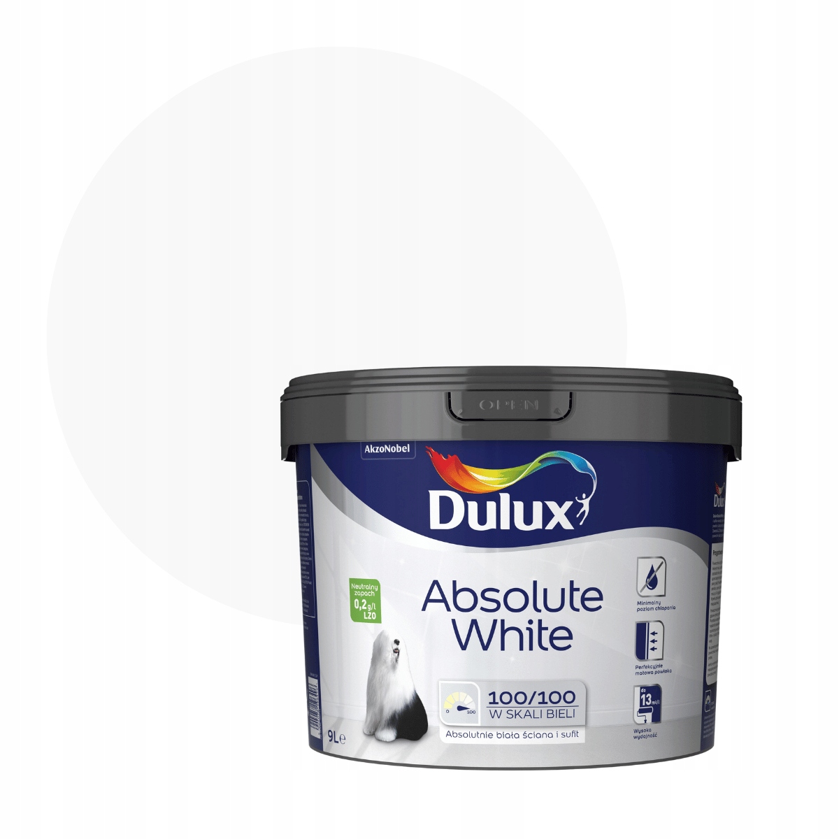 Dulux Absolute White 9L Farba Biała Do Ścian I Sufitów
