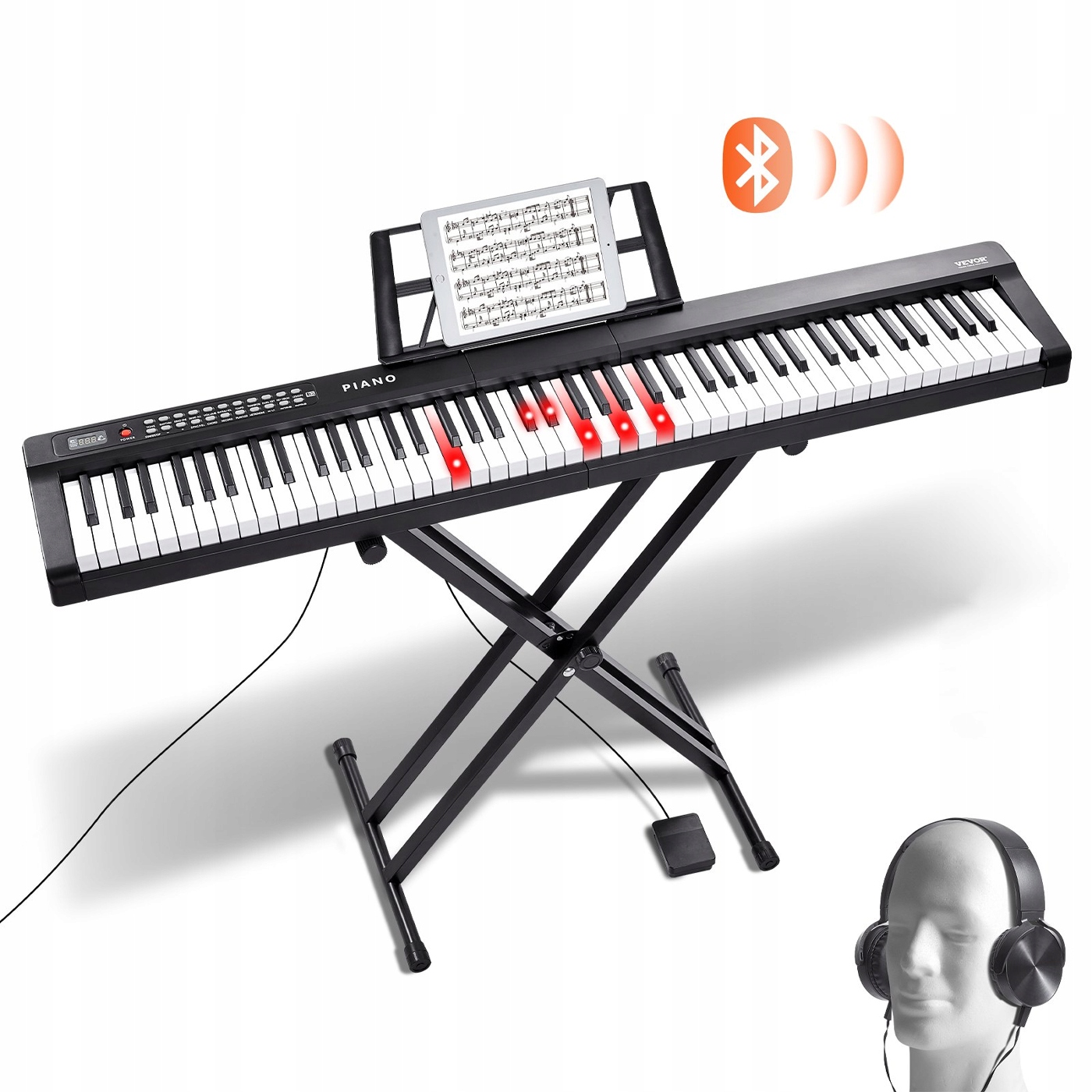 Digitální piano 88 kláves Stativ Sluchátka Bluetooth MIDI Usb sada