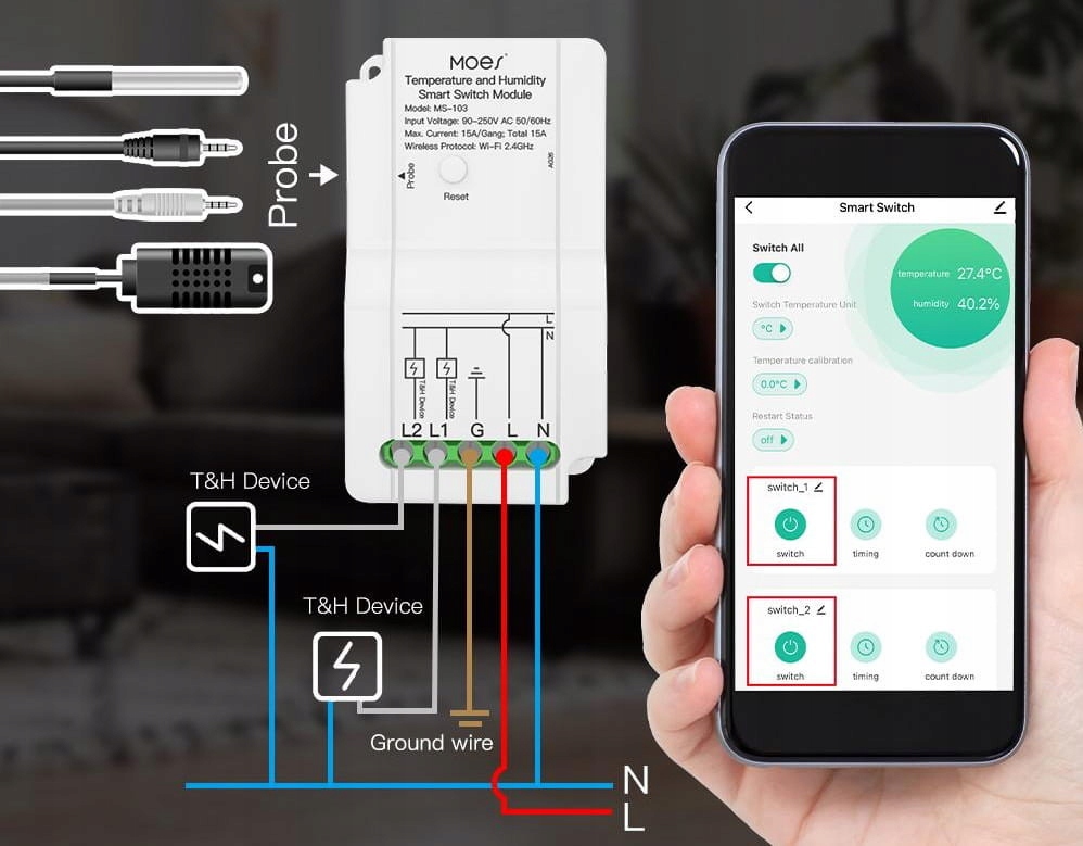 MOES TUYA kontroler temperatury i wilgotności termostat MS-103 Wi-Fi Kod producenta MS-103H