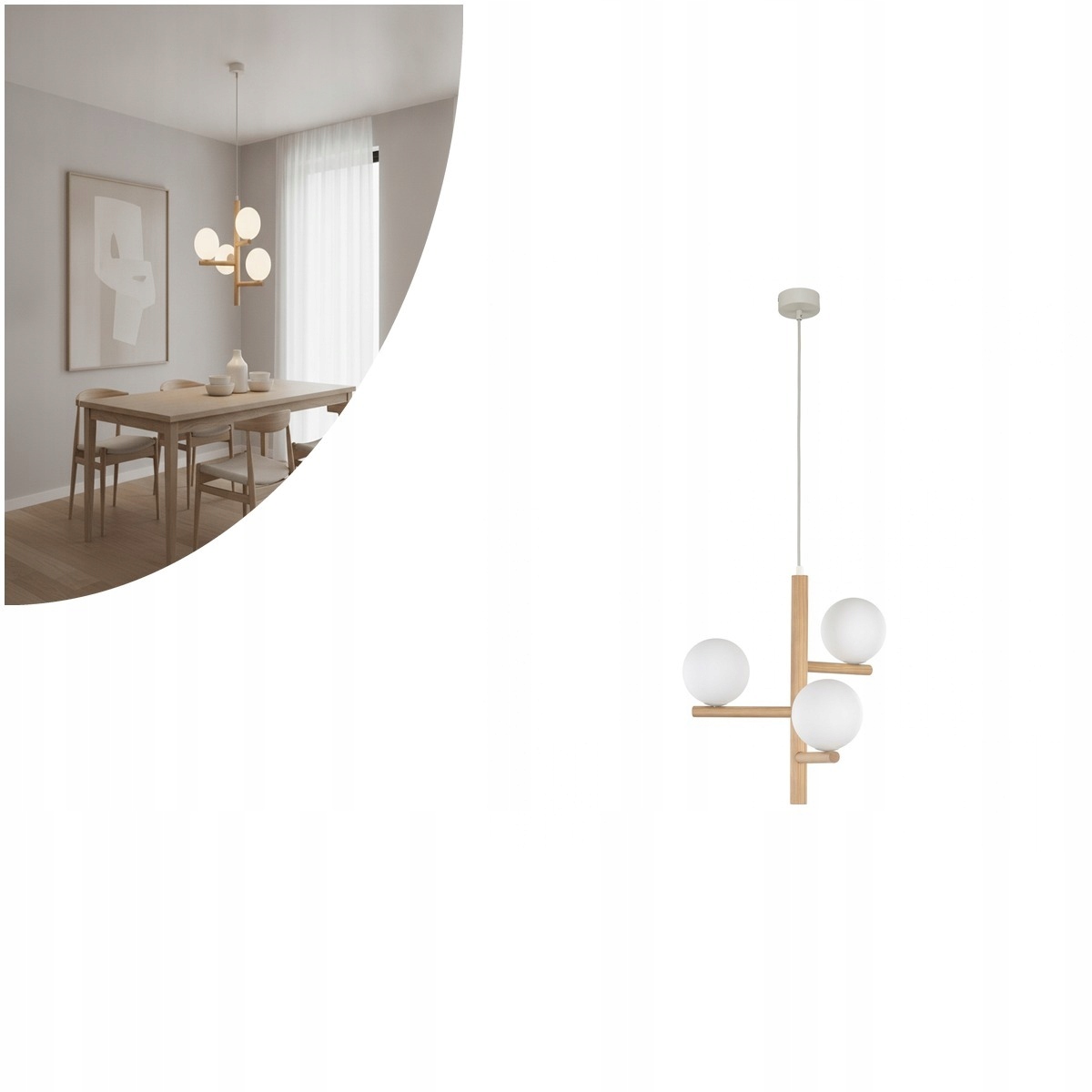Biely luster Estera Wood s drevom Nastaviteľný nad stôl Tk Lighting