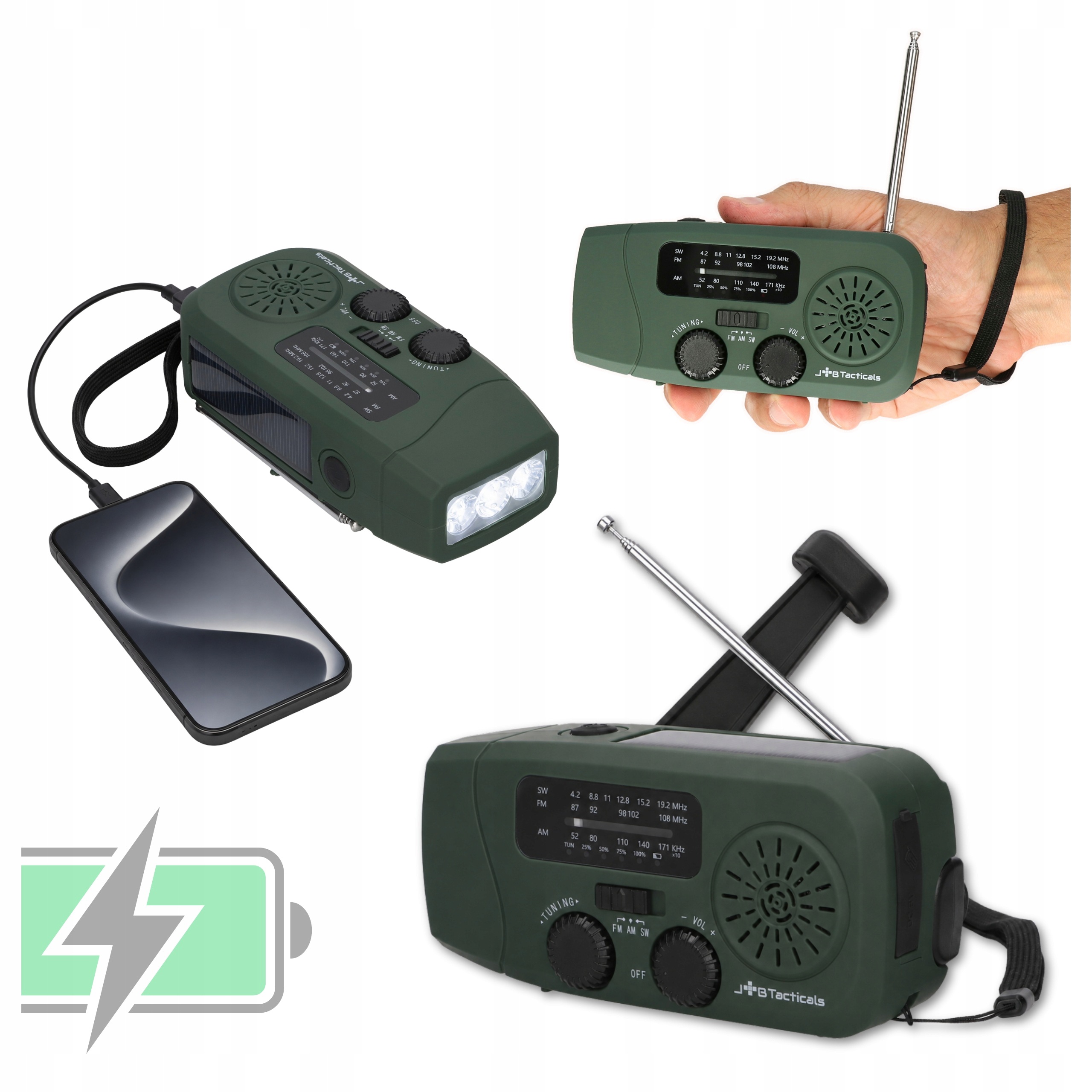 Přenosné nouzové Fm/am solární rádio s klikou Powerbank Svítilna Dynamo