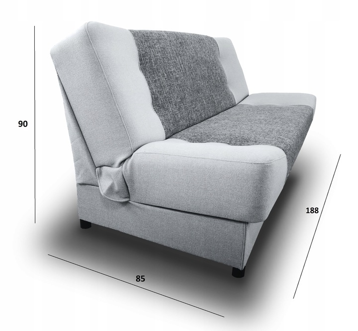 WERSALKA KANAPA JAŚ miękka tkanina czerwona rozkładana pojemnik sprężyny Głębokość mebla 85 cm