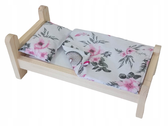 ŁÓŻKO DLA LALKI ŁÓŻECZKO DREWNIANE +POŚCIEL