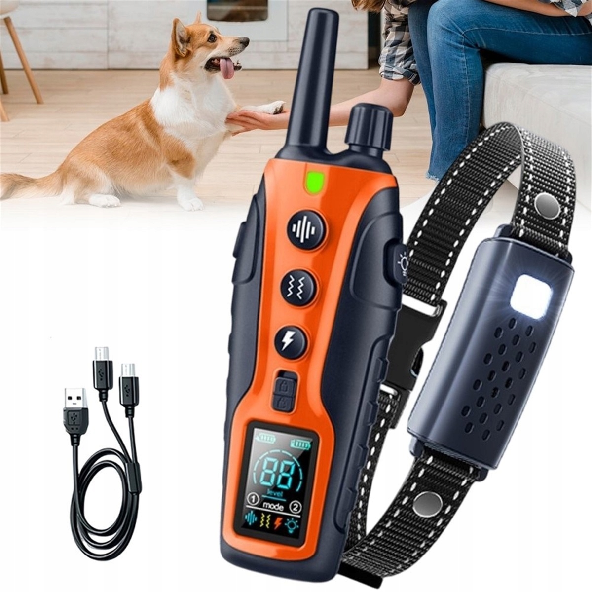 Levně Výcvikový Obojek Se Zvukem, Vibrace, Shock 500MAH, Oranžový, 4-61 CM, Psi