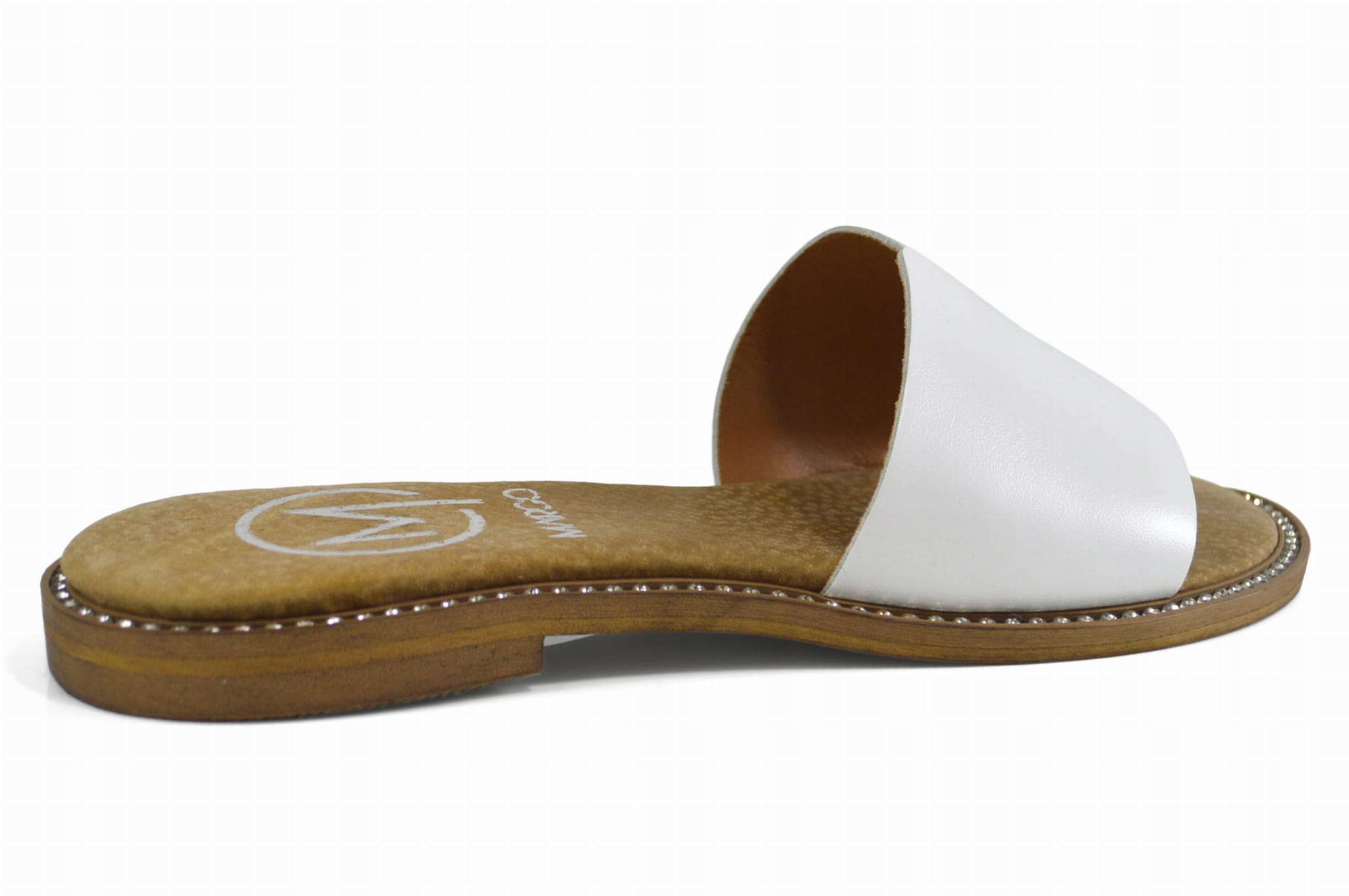 Białe klapki skórzane z ozdobnym spodem - 36, Biały Marka bez marki