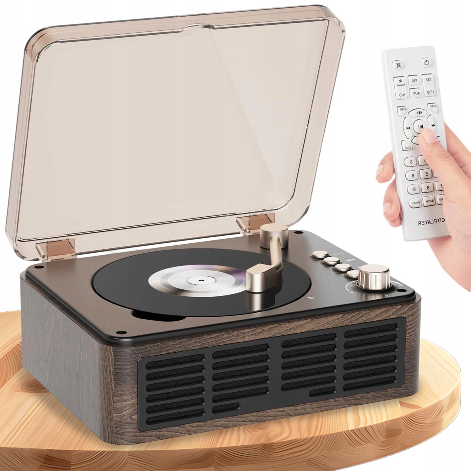 Retro Přehrávač Hudby CD Bluetooth Reproduktor Rádio Fm Usb Dálkové Ovládání