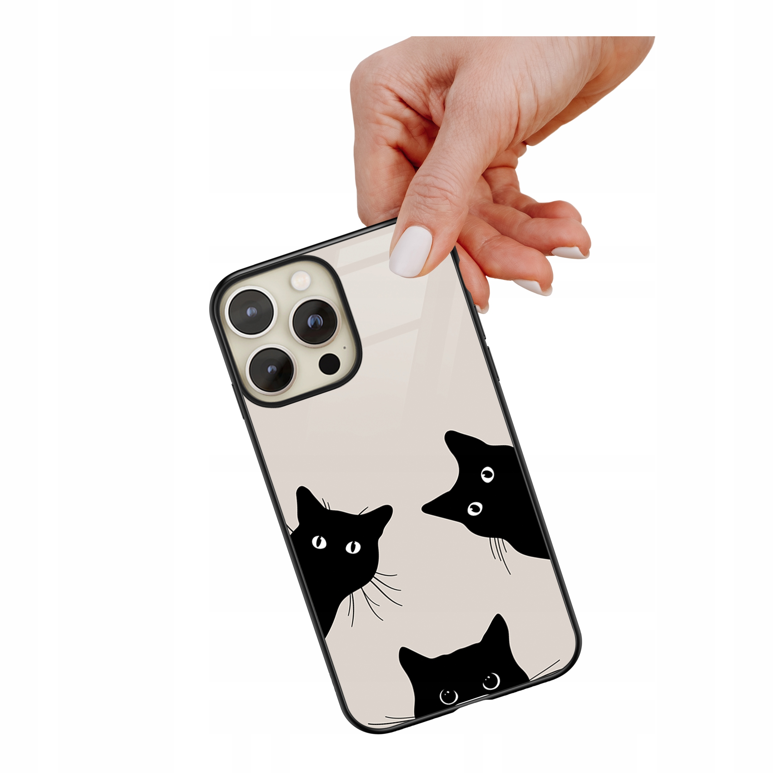 Etui szklane ceramiczne do iPhone 15 Pro Max Czarne koty