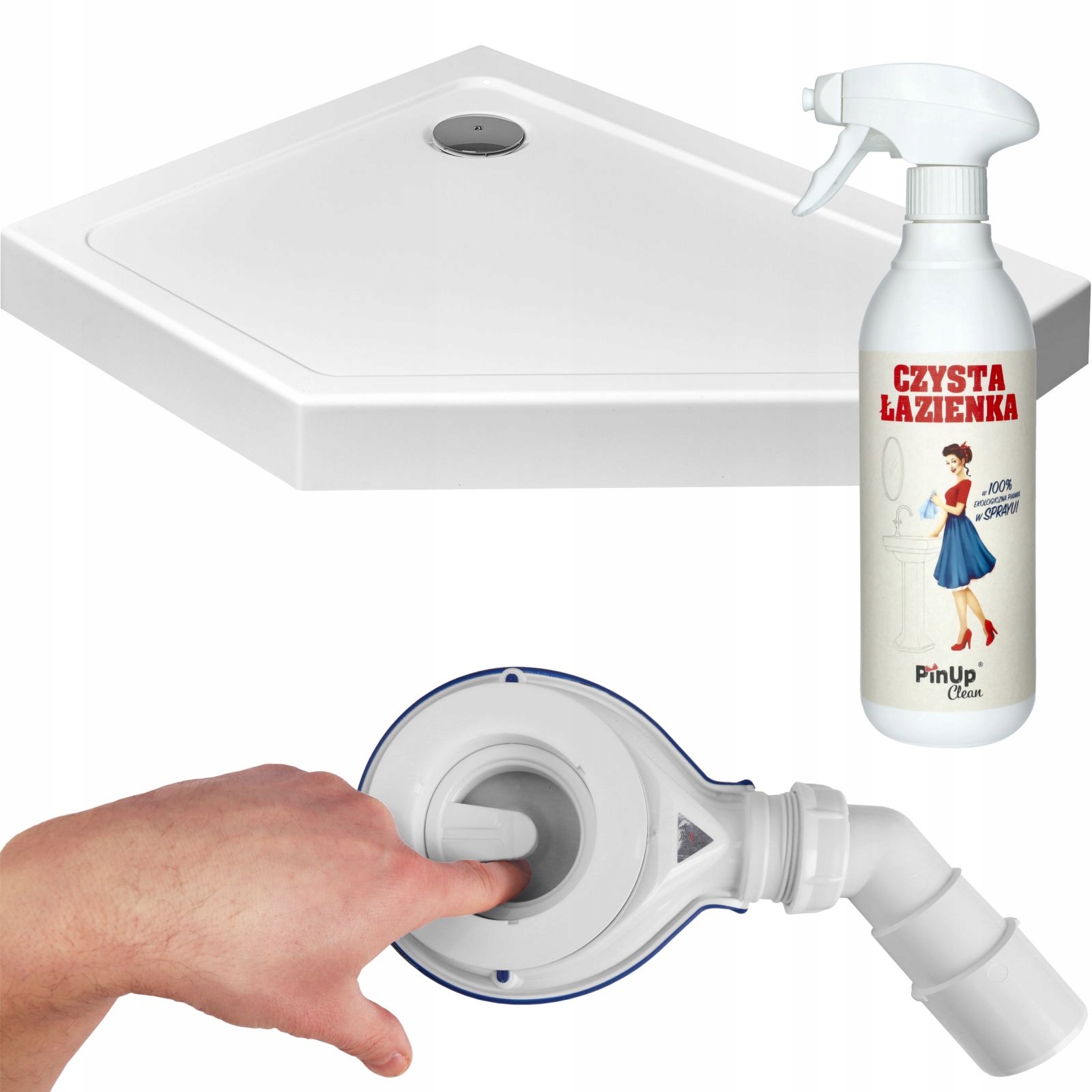 Brodzik pięciokątny wysoki Doros Pt E Compact biały 100x90 syfon Premium L