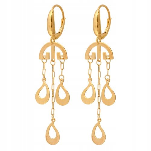 Závěsné zlaté ryzosti 585 náušnice z zajímavých plechů a ankrových řetízků