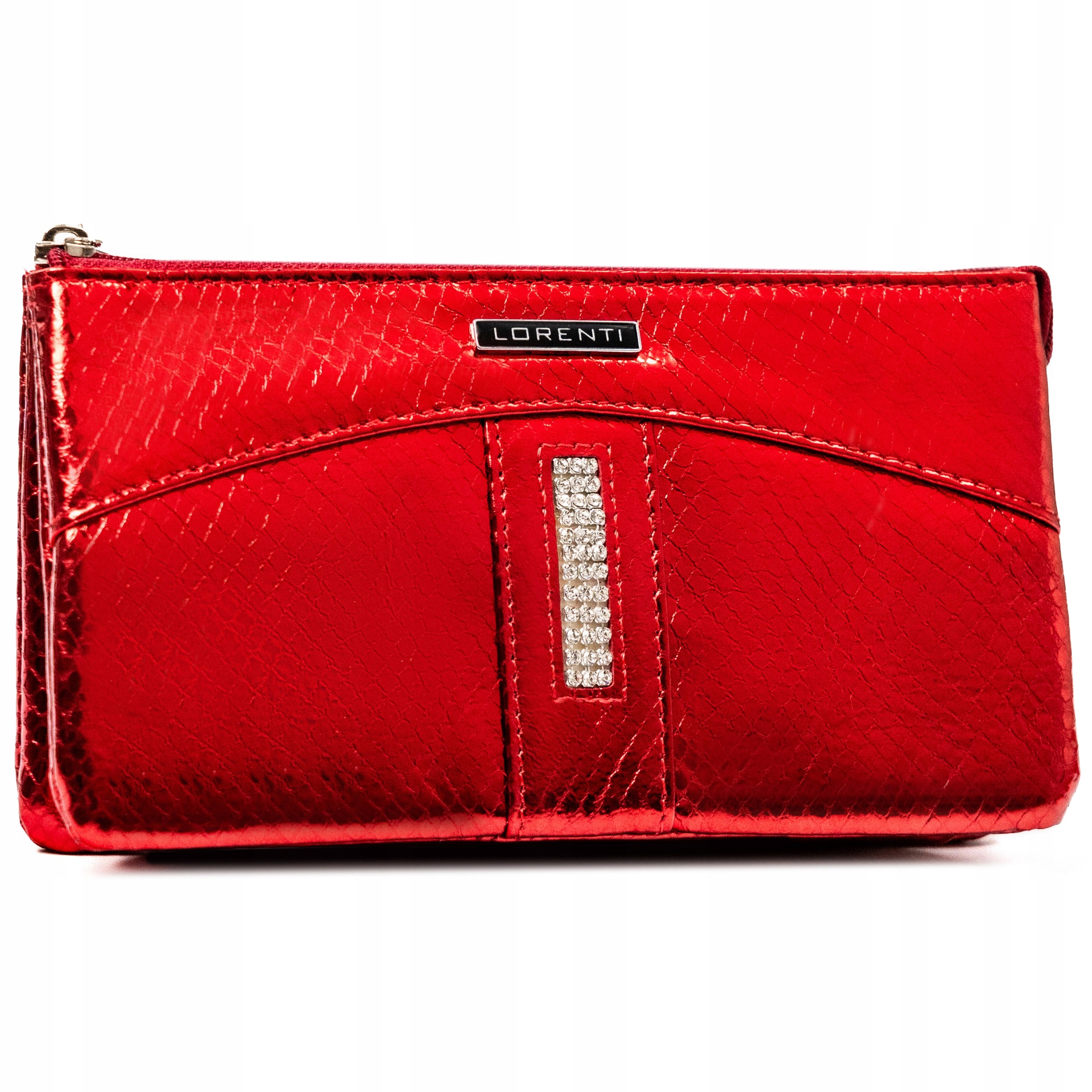 Velká dámská červená horizontální peněženka s zirkony přívěskem Rfid Stop Lorenti