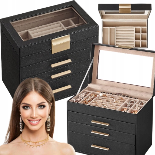 šperkovnice na bižuterii Náušnice a řetízky, Velká Černá, 4 úrovně zásuvek