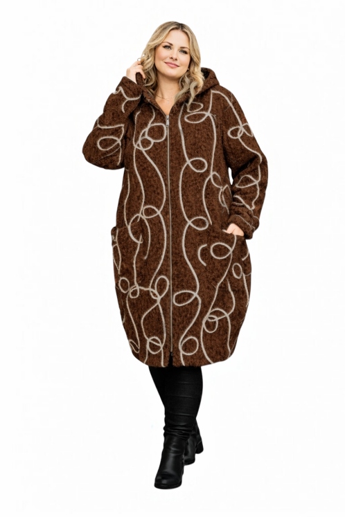 Dámský kabát plus size s kapucí teplá vlna, měkký vzor 54 56 7XL 8XL