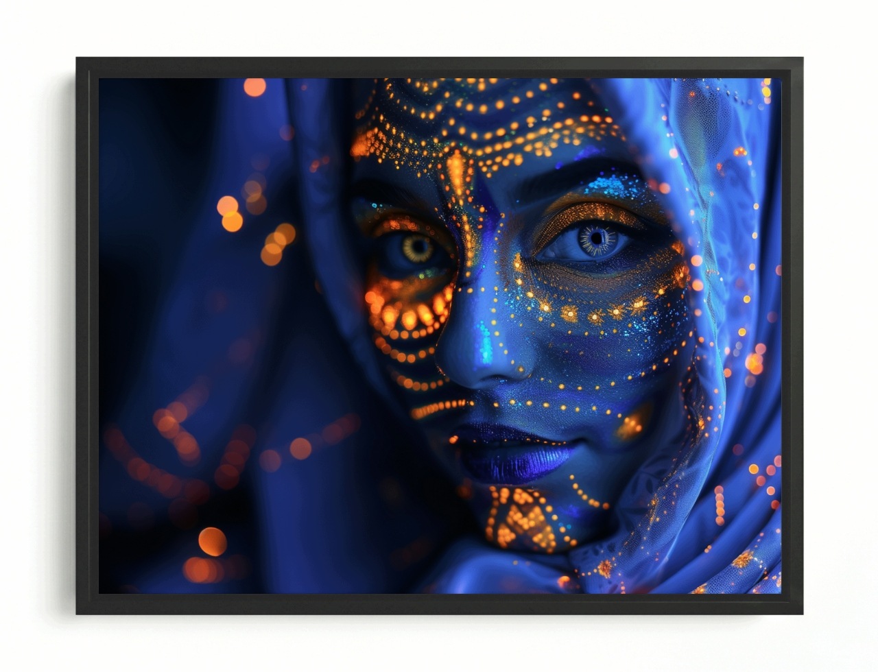Obraz Rám American Box Portret Žena Tvár Neon Uv Body Painting 80x60
