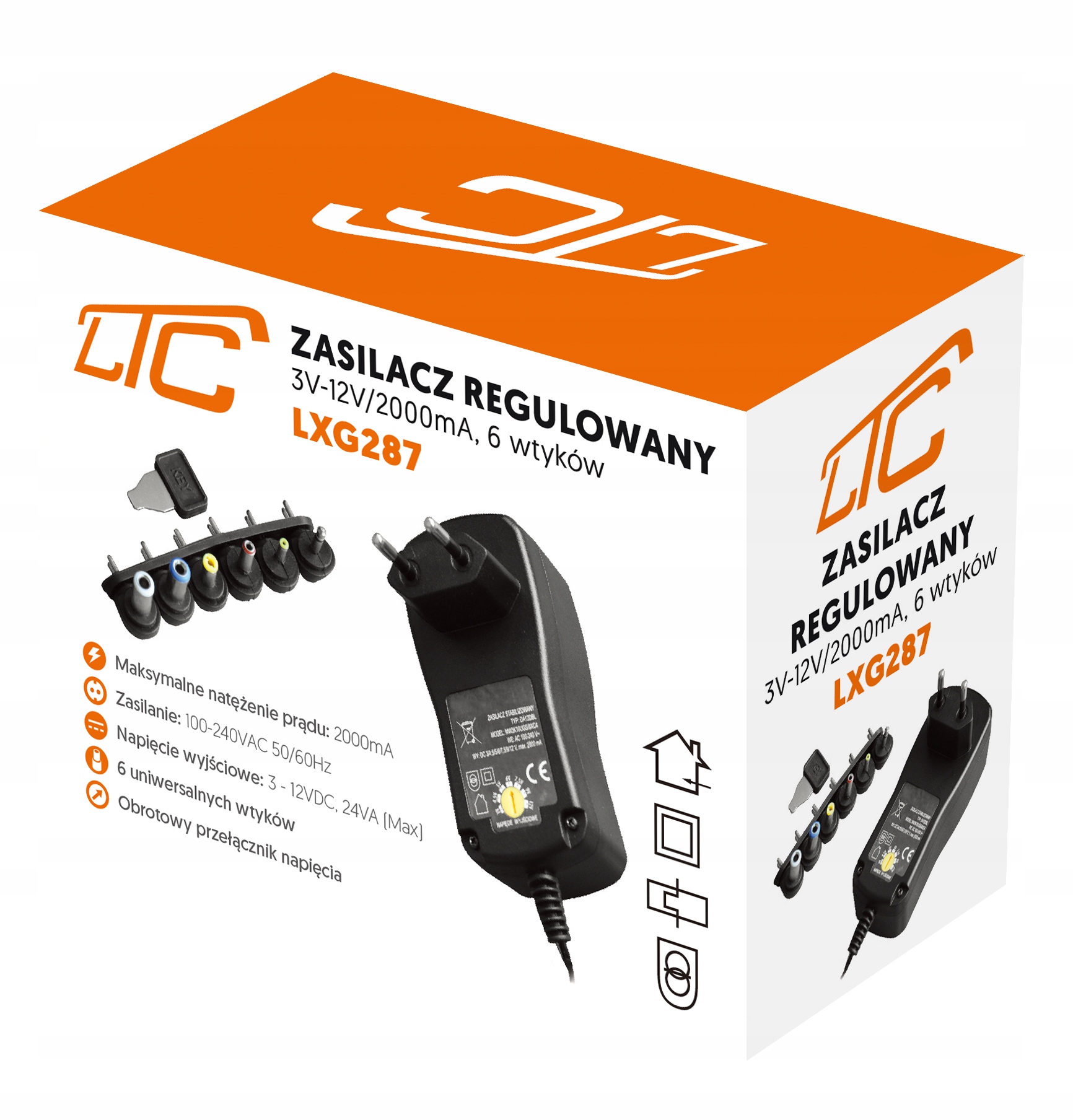 ZASILACZ UNIWERSALNY REGULOWANY DC 3-12V 2A 24W 6 WTYKÓW Informacje o bezpieczeństwie CE