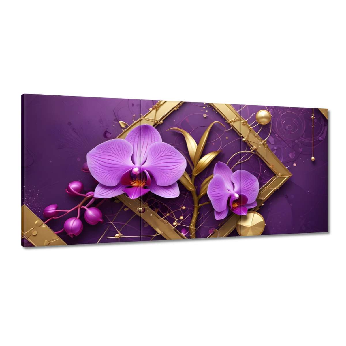 Obrazy 210x100 Fialové orchideje a zlato
