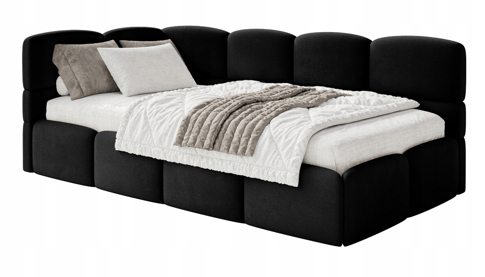 Postel pro mláděž 120 x 200 cm Cloudy černá sametová levá