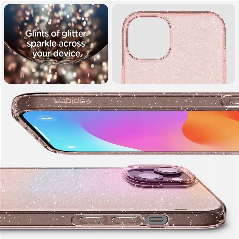 Pouzdro na iPhone 15 Plus Liquid Crystal Glitter – růžovo průhledné