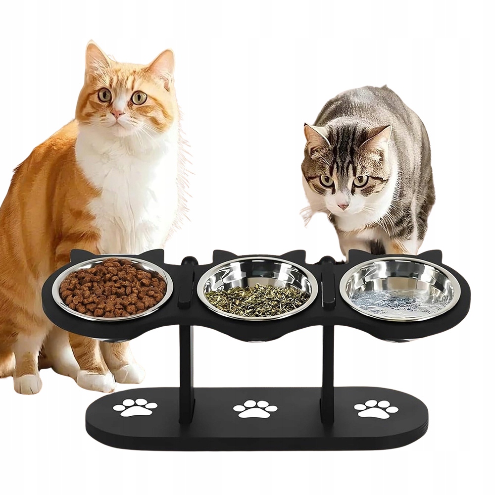 Levně Lehká Krmná Stanice Pro Kočky – Dřevěná Základna, 3 Misky