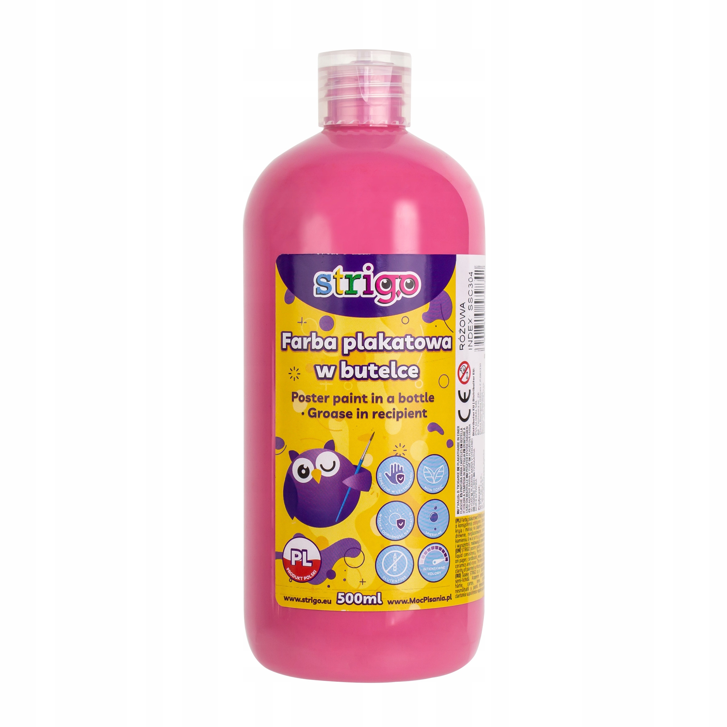 

Farba plakatowa Strigo w butelce, 500 ml różowa