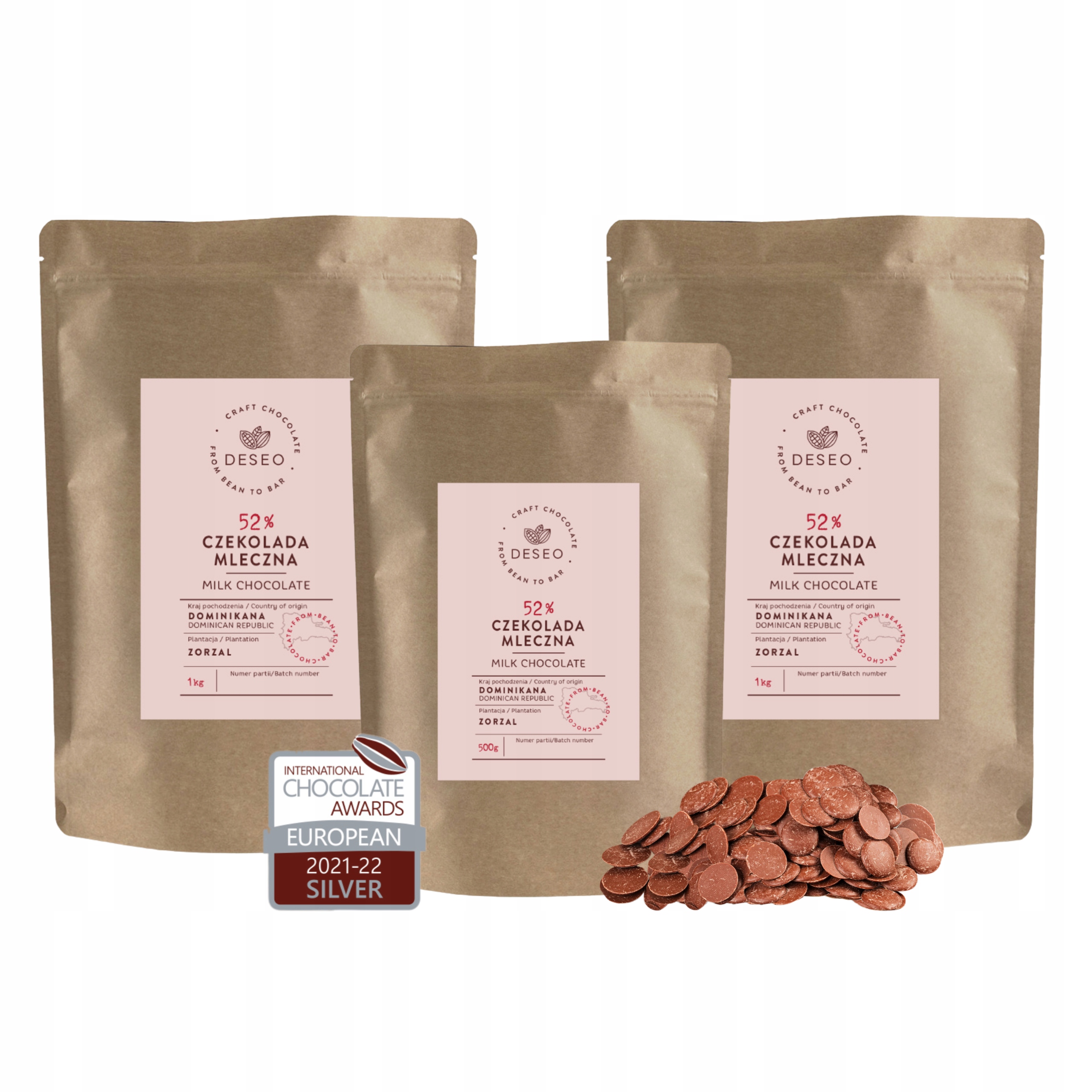Čokoláda Mléčná 52% 2500g Deseo Čokoládové Čočky 2,5KG (2x1kg 500g)