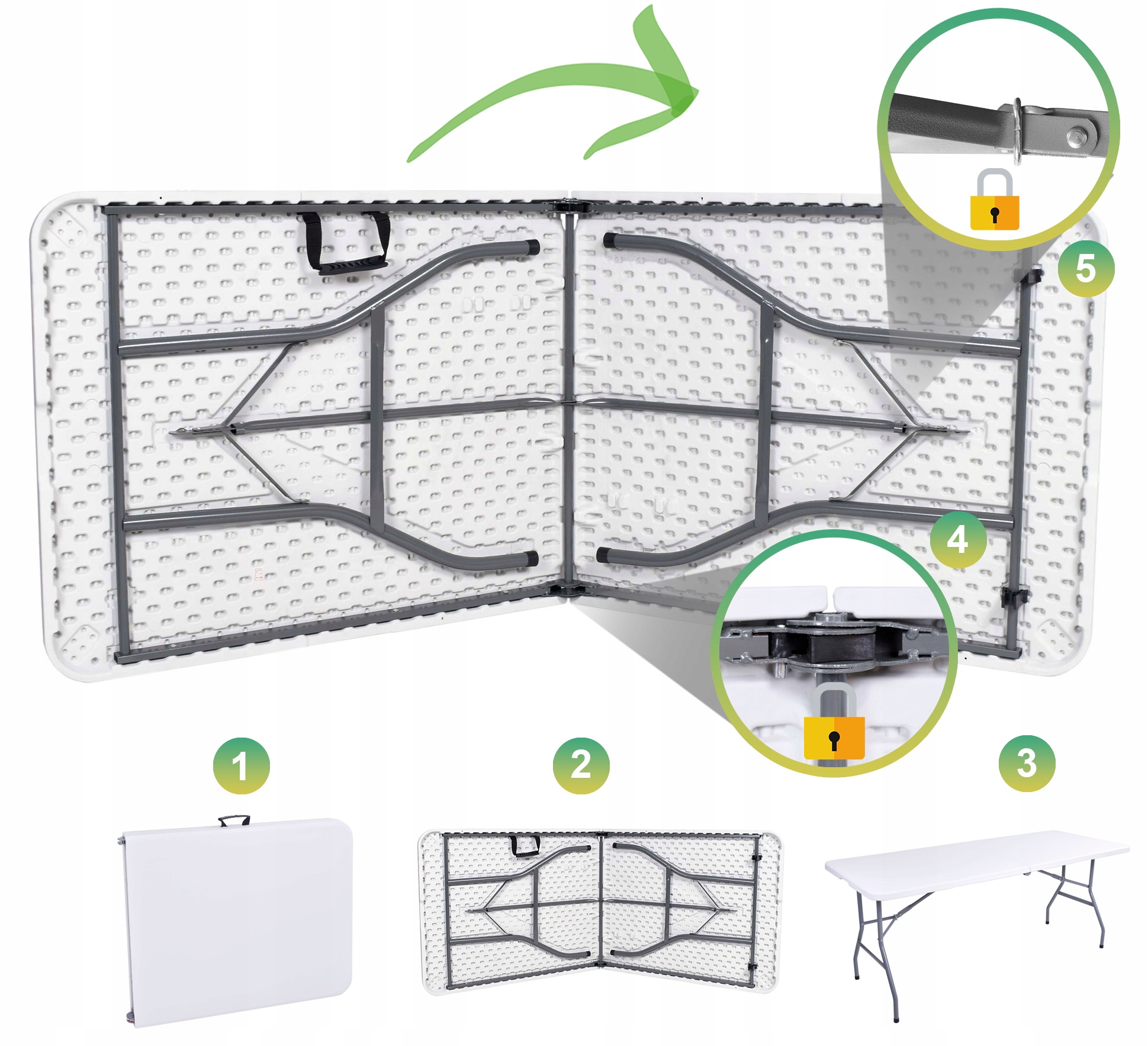 STÓŁ CATERINGOWY BANKIETOWY ROZKŁADANY SKŁADANY OGRODOWY WALIZKA 180 cm Wysokość mebla 74 cm