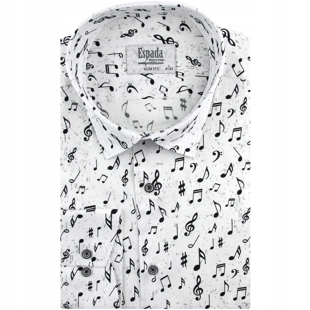 Koszula Męska Wizytowa do garnituru biała w nuty Slim Fit H519