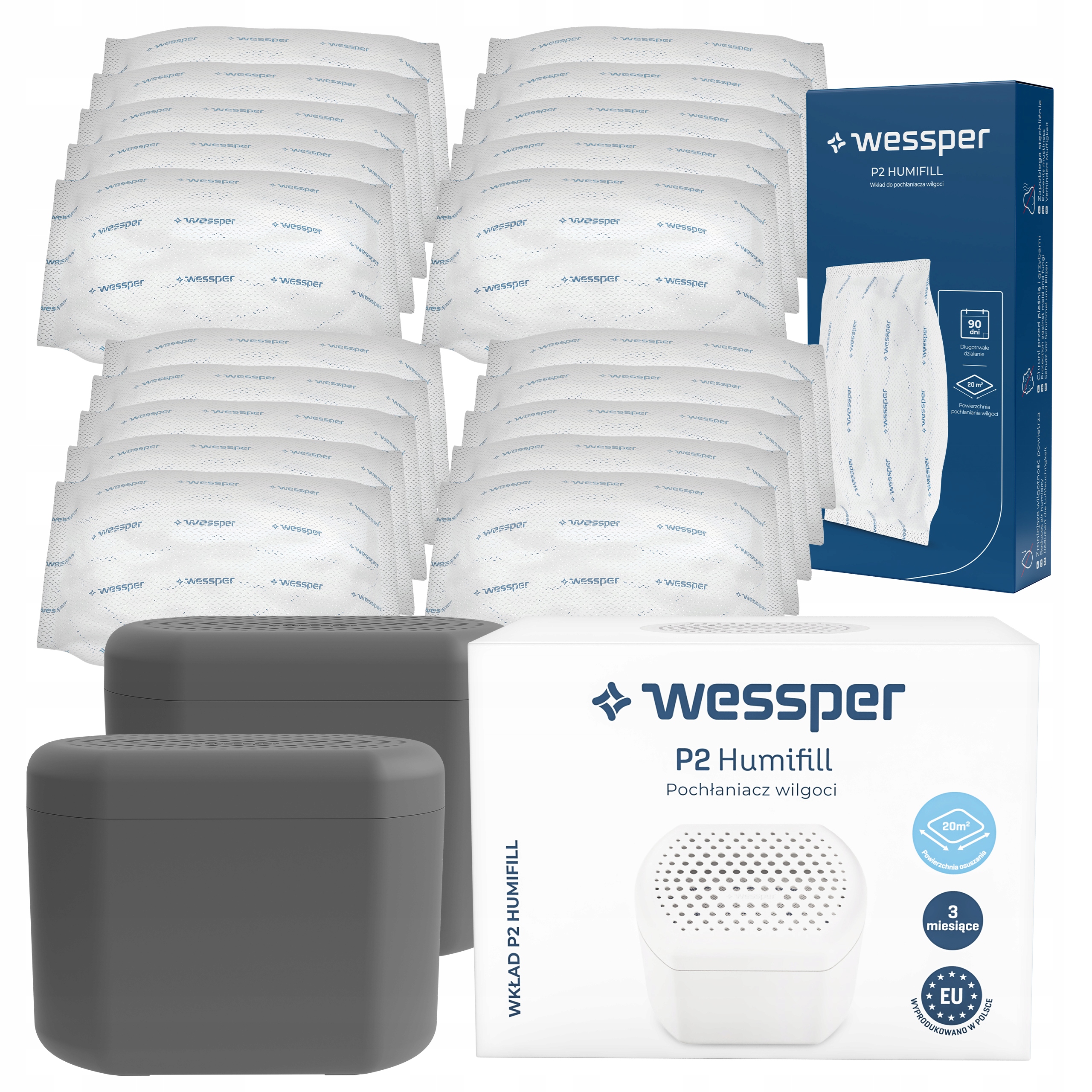 Wessper P2 Humifill: 2x pohlcovač vlhkosti 20x vložky do absorbéru