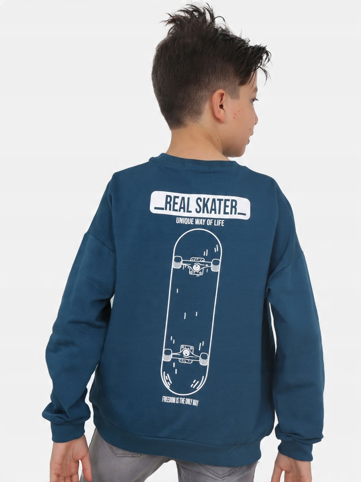 

Bluza Chłopięca Dresowa Skateboard morski 128