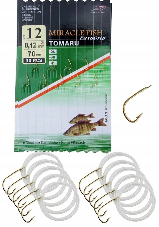 Haczyki Nr 12 Wiązane Z Przyponem 0,12mm Gotowe przypony 70 CM