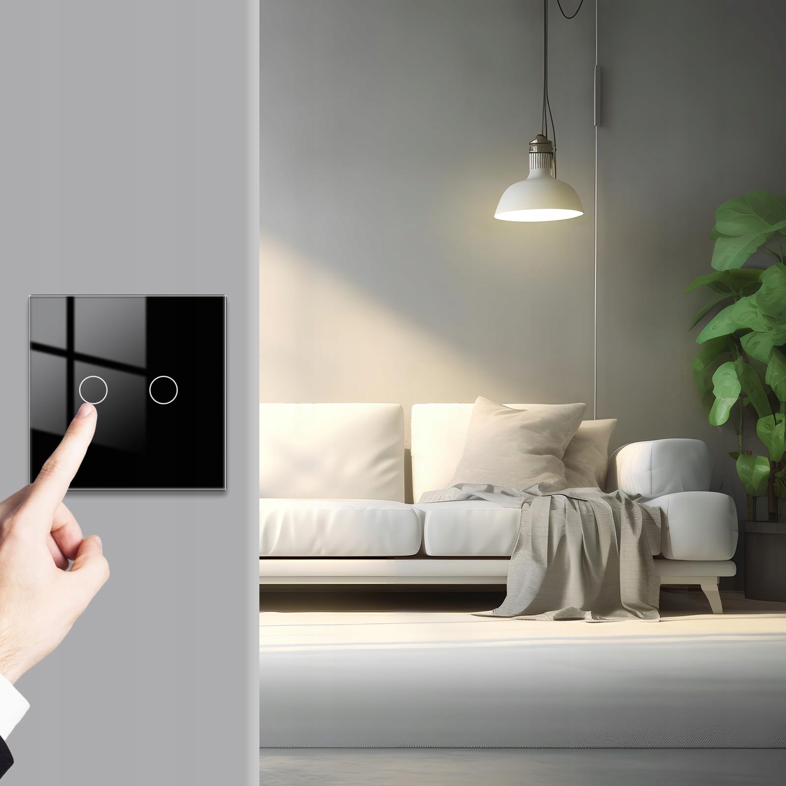 JIMEIDA Włącznik Dotykowy 2-Kanałowy Czarny Panel Szklany LED 240V 500W — miniatura 3