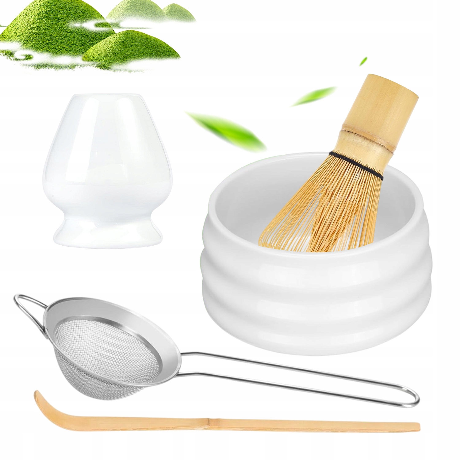 Zestaw Prezentowy Do Herbaty Matcha Czarka Miotełka Podstawka Łyżeczka