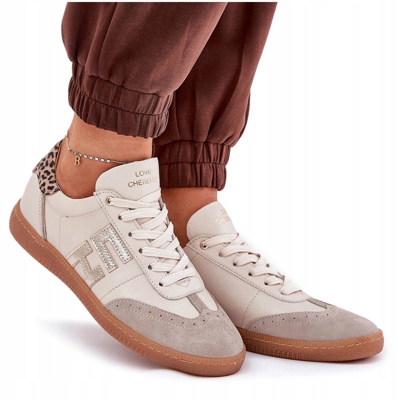 Sportovní Boty Tenisky Přírodní Kůže Panterka Chebello 4640 Béžová 37