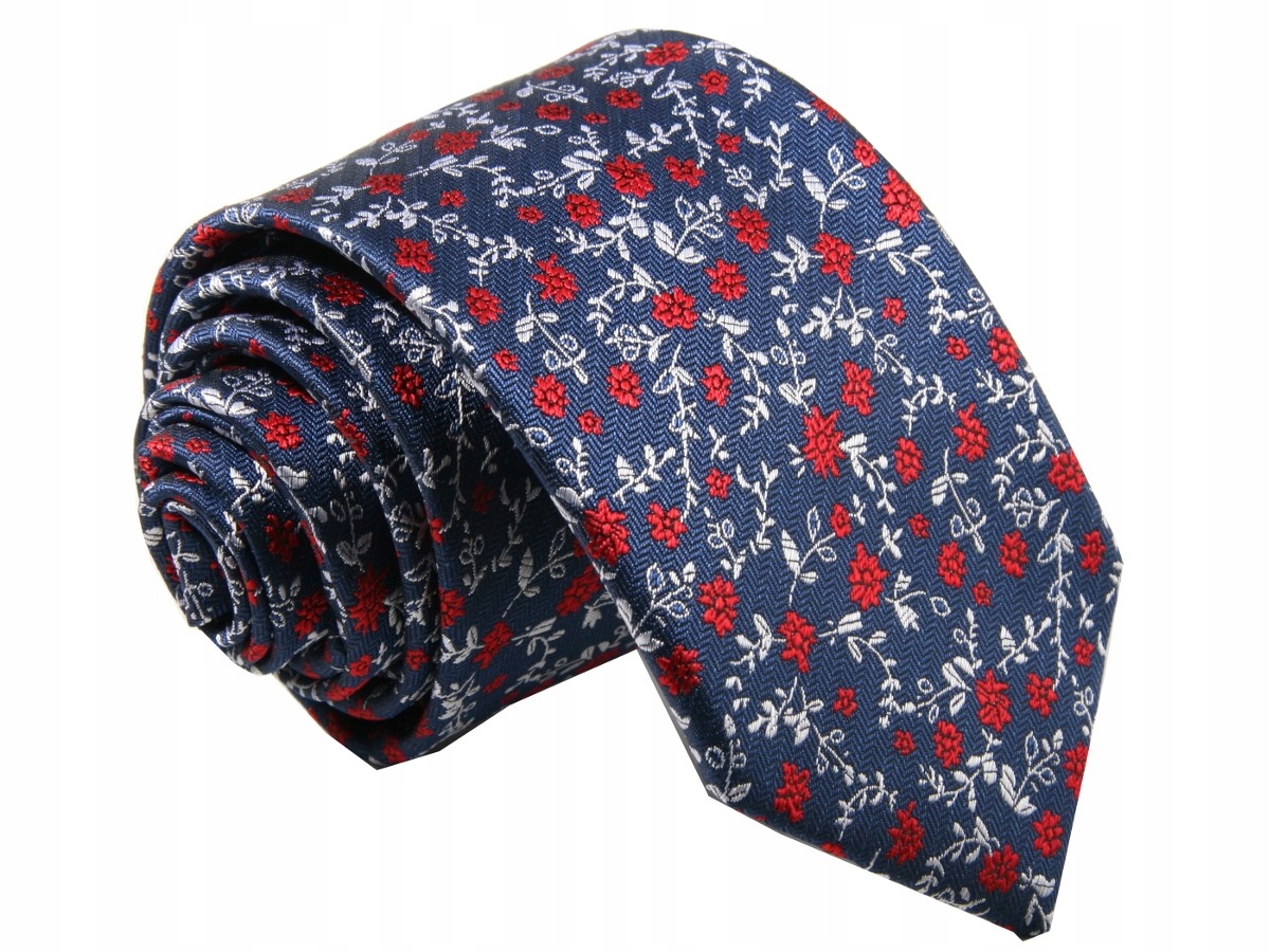 KRAWAT ŻAKARDOWY- GRANAT W KWIATKI [2320]