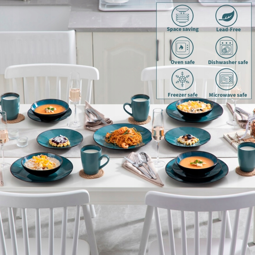 Serwis obiadowy Vintage Retro kamionka zastawa 8os Zawartość zestawu Filiżanka Talerz deserowy Talerz głęboki Talerz obiadowy