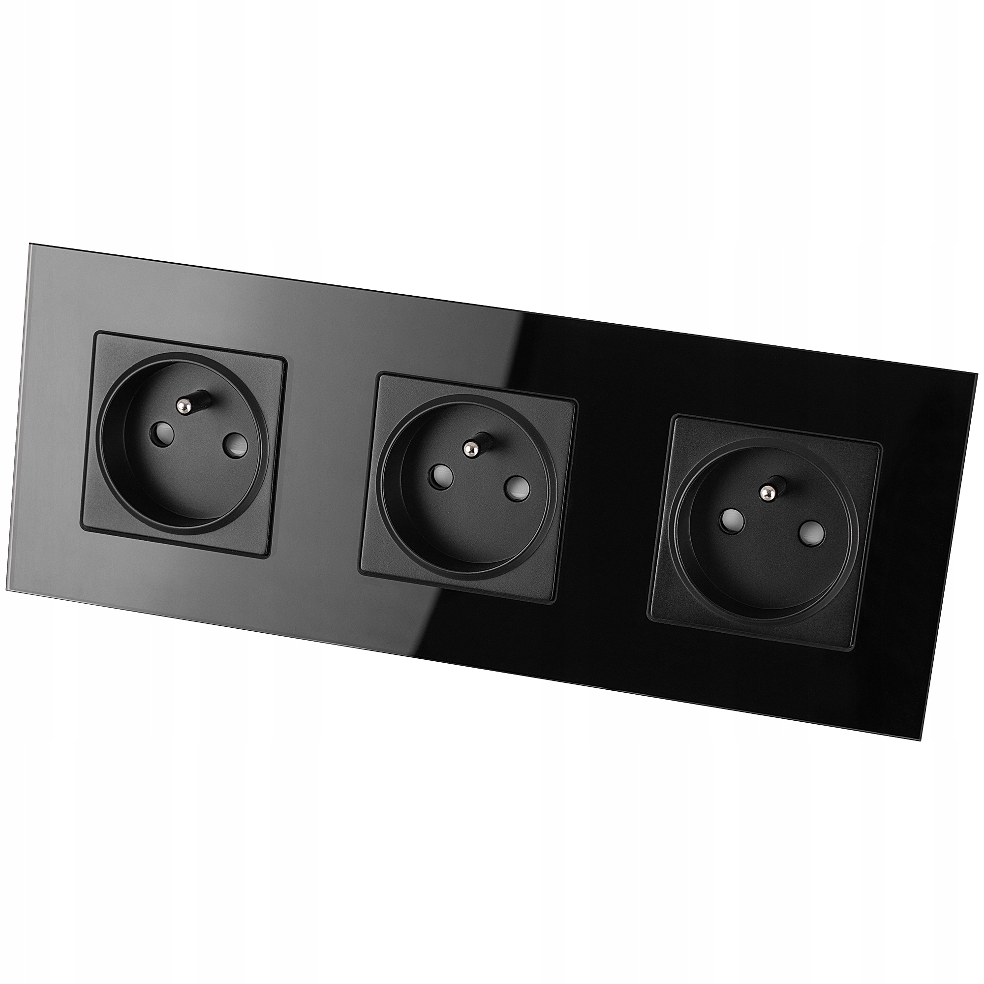 Gniazdko Potrójne Szklane Czarne Zestaw Ramka Potrójna i 3 x Gniazdko Miuun